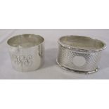 2 silver napkin rings Birmingham 1938 and Sheffield 1937 weight 2.60 ozt