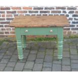 Small Victorian kitchen table painted green and varnished top L 100 cm, H 70 cm, W 55 cm