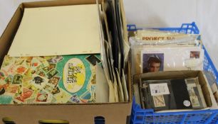 A large box of stamps, stamp album and stock books