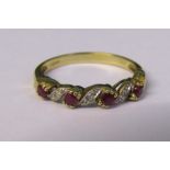 9ct gold ruby and diamond accent ring size N weight 2.1 g