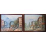 Pair of oil on canvas paintings of Parisian scenes signed Burnett 55 cm x 45 cm (size including