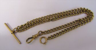 9ct gold Albert watch chain with T bar L 38 cm weight 19.1 g