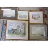 Selection of framed watercolours inc 'Evening glow' by Michael Joyce, John Mikey, Lindsay Wise and
