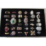 Jewellery tray containing assorted dress rings mainly silver marked 925 (35)