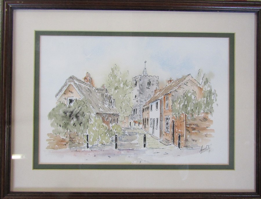 Framed pen and watercolour painting of St Marys Horncastle by Ash Buckingham 43 cm x 33 cm (size