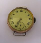 Late 19th / early 20th century 9ct gold wristwatch with swiss movement 15 jewel (not working) D 3 cm
