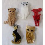 5 Lea Stein style brooches inc cats and foxes
