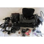 Pentax P30 camera, tripod, various lenses and accessories & a pair of Chinon 10 x 50 field 5.5