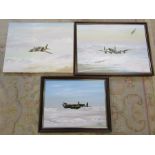 3 oil on canvas aviation paintings by D J Cassady dated 1992 (framed Lancaster paintings 68 cm x 52