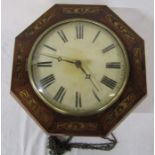 Octagonal wall clock inlaid with brass D 34 cm