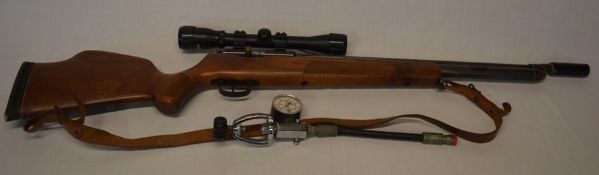 Pre-charged pneumatic .177 Titan air rifle with walnut stock, silencer, scope, carry bag & 12