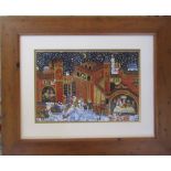 Framed watercolour and gouache painting of a Russian folk scene by Elena Khmeleva (exhibited at