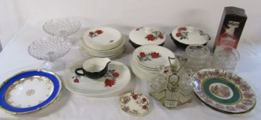 Selection of glassware and ceramics inc Royal Tunstall red rose design part dinner service