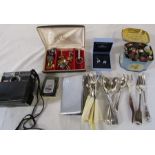 Jewellery box with assorted cufflinks, boxed pair of Wedgwood cufflinks, Kodak instamatic 300