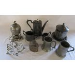 Various silver plate and pewter inc Coffee set, egg warmer, biscuit barrel and toast rack
