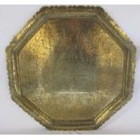 Octagonal brass charger decorated with Indian figures D 50 cm