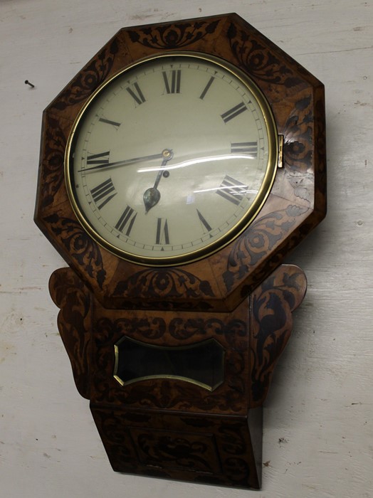 19th century inlaid drop dial wall clock height approximately 66 cm length 44 cm width 14 cm - Image 2 of 8