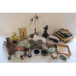 2 boxes of assorted items inc postal scales, picture frames, Roberts alarm clock, Dedication