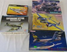 5 Tamiya and Dragon model kits inc Mig-19 Farmer, Supermarine spitfire, P-38J Droop Snoot and BRDM-