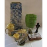 Selection of ceramics inc umbrella stand and Staffordshire 'Croft' pattern tea set, glass vase,