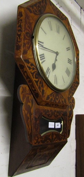 19th century inlaid drop dial wall clock height approximately 66 cm length 44 cm width 14 cm - Image 8 of 8