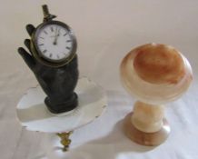 2 fob watch / pocket watch stands (marble H 10.5 cm, Hand H 15 cm) together with silver fob watch