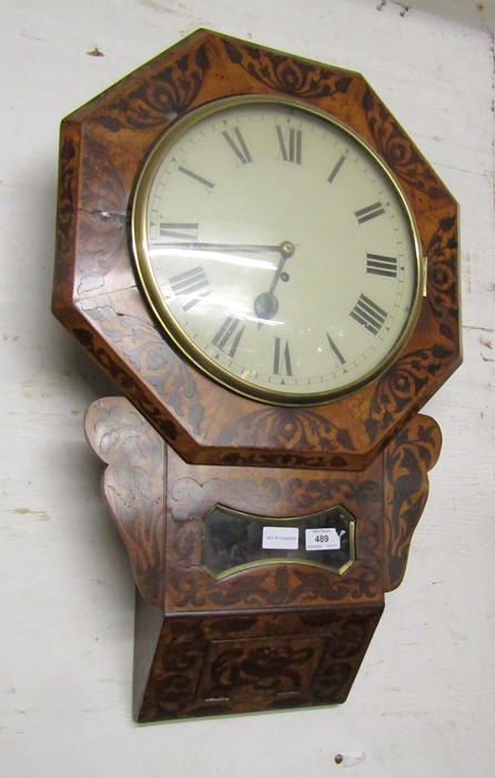 19th century inlaid drop dial wall clock height approximately 66 cm length 44 cm width 14 cm - Image 3 of 8