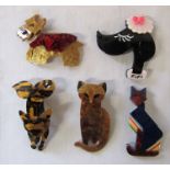 5 Lea Stein style brooches relating to dogs, cats and foxes