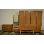 Ercol elm bedroom suite consisting of 2 double wardrobes (each wardrobe measures H 182. cm D 54.5 cm