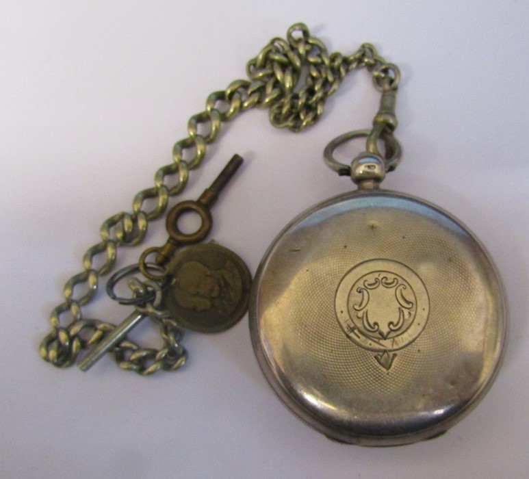 H Samuel Manchester silver pocket watch Chester 1895 with white metal chain - Image 2 of 2