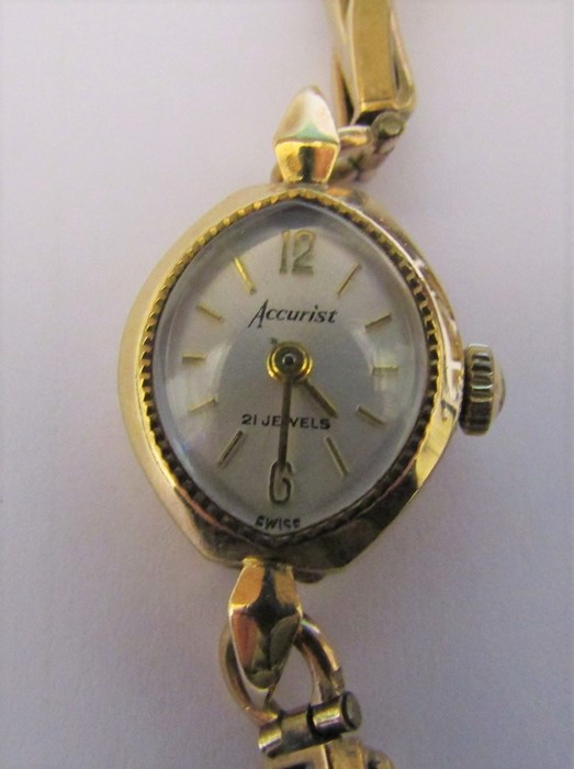 9ct gold ladies Accurist 21 jewel wrist watch with 9ct gold elasticated strap, weight excluding - Image 3 of 4