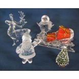 Swarovski crystal Santa Claus 221362 H 7 cm, reindeer 214821, snowman 250229 and Santa's sleigh L 11