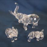 3 boxed Swarovski elephants consisting of elephant mother 678945 with two baby / small elephants