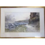 Watercolour 'Heavy weather off Staithes' by J M Brookes '95 67 cm x 46 cm (size including frame)