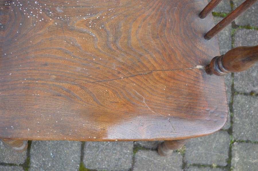 Yew wood Windsor chair with crinoline stretcher (split/repair to seat) - Image 2 of 2