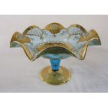 Blue glass and gilt decorated bowl / tazza H 19 cm D 28 cm