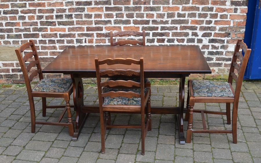 Reproduction Refectory table 136 cm x 78 cm and 4 ladder back chairs