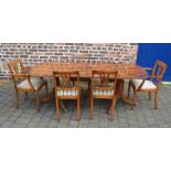 Regency style dining table and 6 chairs inc 2 carvers (extends to L 209 cm D 97 cm)
