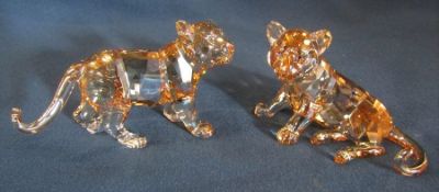 Boxed Swarovski golden shine crystal tiger cub (standing) L 9 cm 1016677 and tiger cub (sitting) L 8