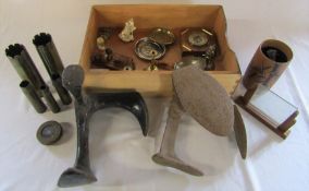 Various items inc cobblers last, WWII trench art, American compass etc