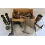 Various items inc cobblers last, WWII trench art, American compass etc