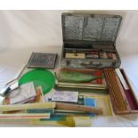 Various writing equipment inc rulers, Faber-Castell etc