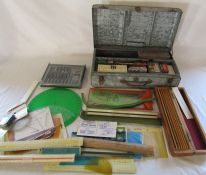 Various writing equipment inc rulers, Faber-Castell etc