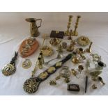 Various brassware inc candlesticks, horse brasses etc