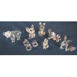 Various Swarovski crystal figures inc grizzly bear with fish, fox (one fox ear needs reattaching),