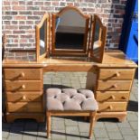 Pine dressing table, mirror and stool