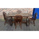 Refectory table (with glass top) L 152cm W 76cm and 4 wheelback chairs