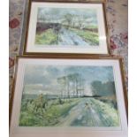 2 framed Belvoir hunt prints by Michael Lyne signed in pencil by the artist - Running into Goadby