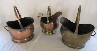 3 brass / copper coal scuttles