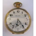 Hamilton gold plated pocket watch with Dennison Moon case, 17 jewels, double roller, no 1052060. D 5